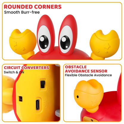 Juguete para bebé de cangrejo gateante, juguetes para bebés de 3 a 6 años con música y luz LED