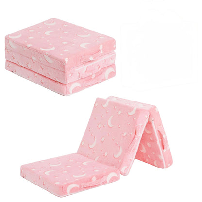 Colchón de piso triple para niños, futón que brilla en la oscuridad con funda extraíble