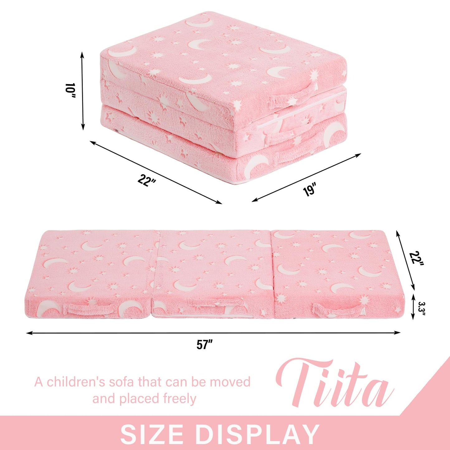 Colchón de piso triple para niños, futón que brilla en la oscuridad con funda extraíble