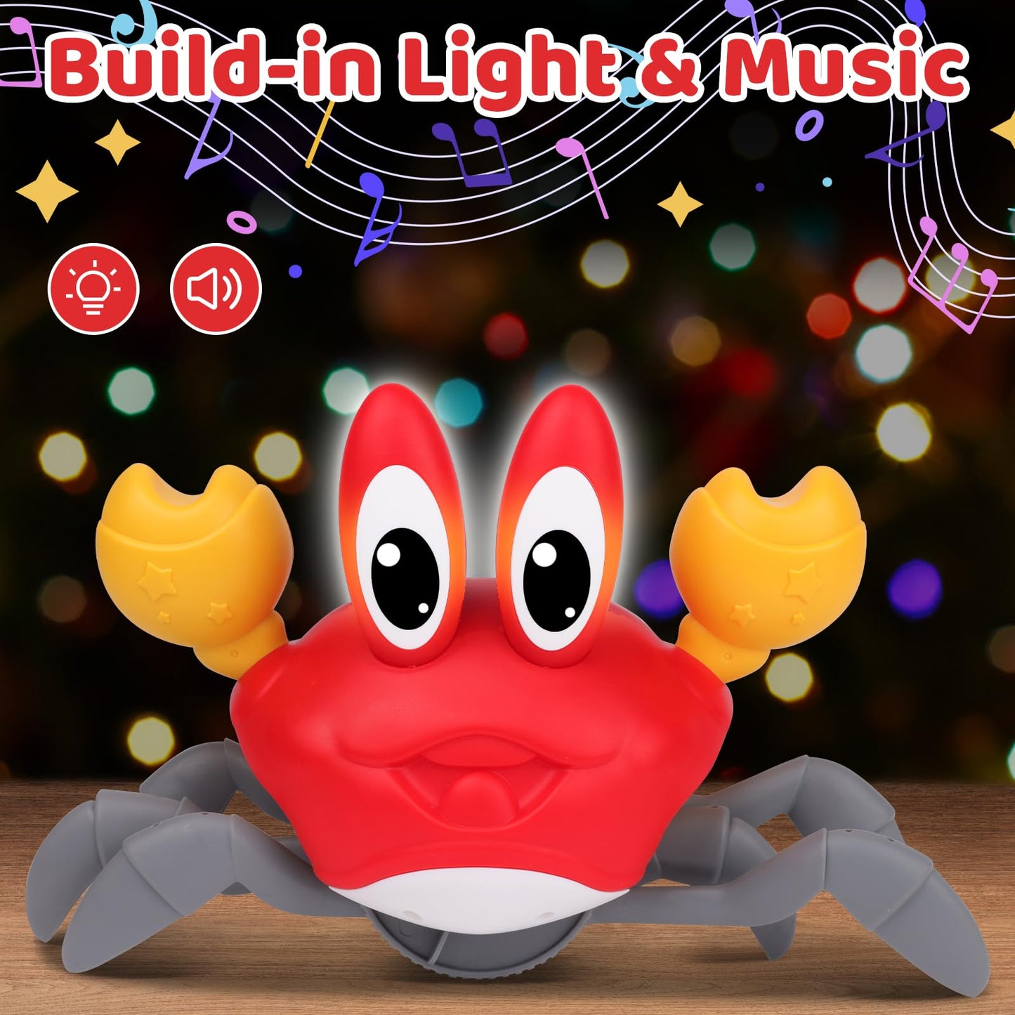 Juguete para bebé de cangrejo gateante, juguetes para bebés de 3 a 6 años con música y luz LED