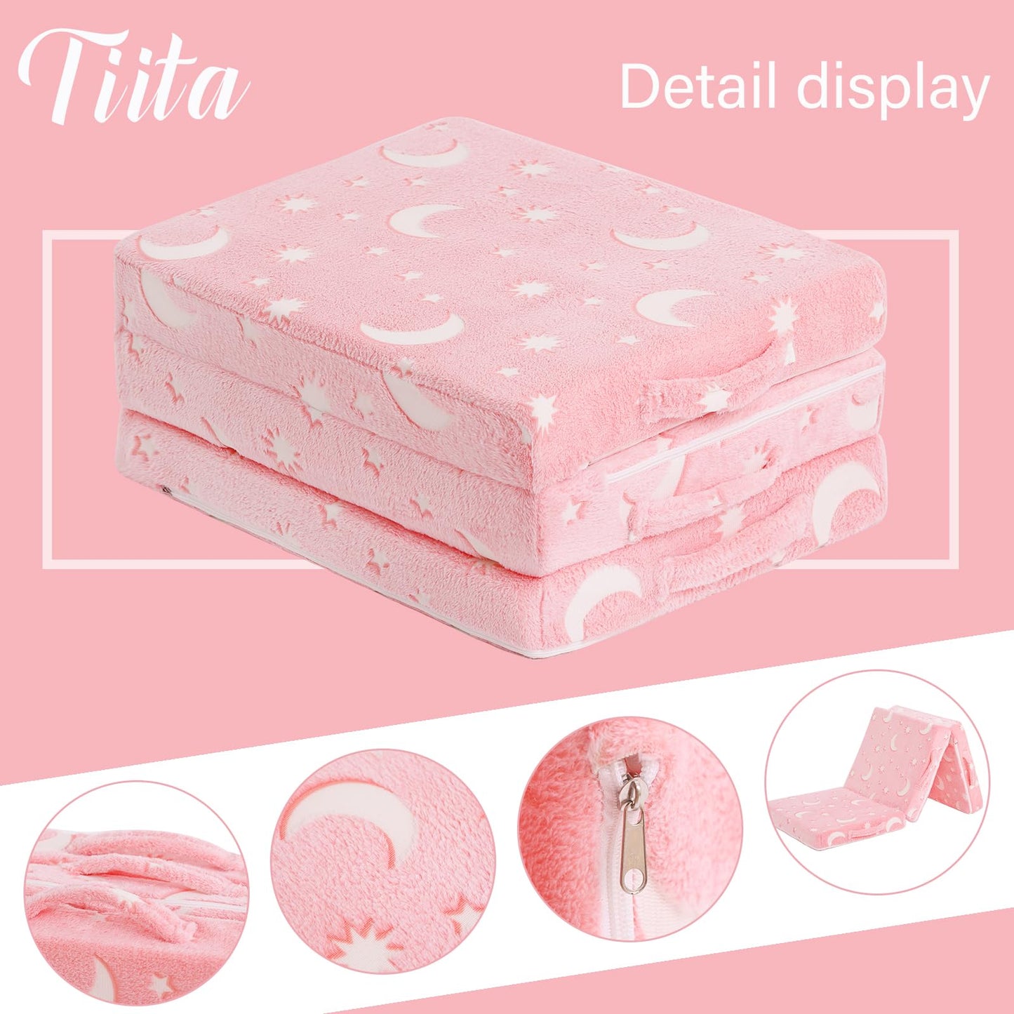 Colchón de piso triple para niños, futón que brilla en la oscuridad con funda extraíble