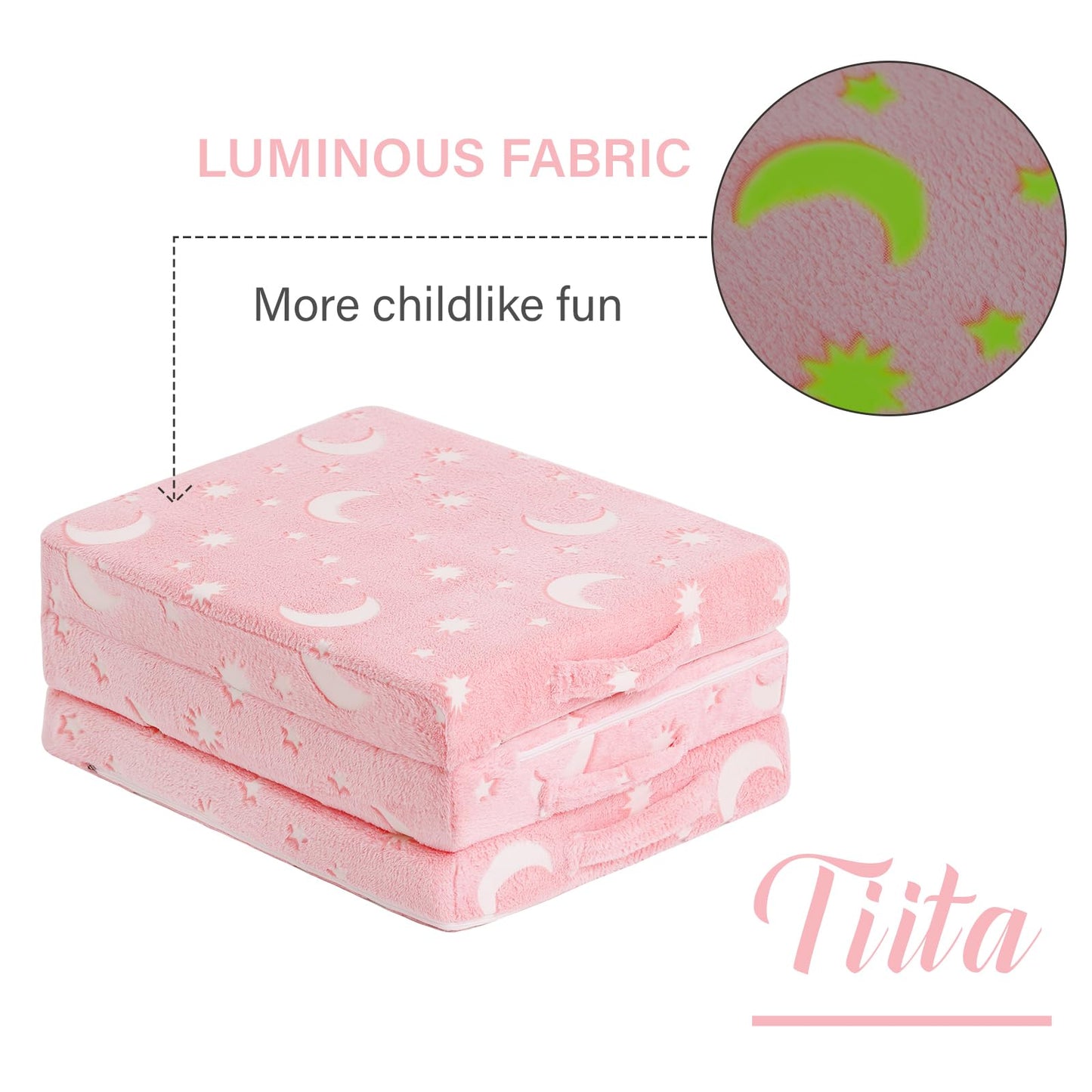 Colchón de piso triple para niños, futón que brilla en la oscuridad con funda extraíble