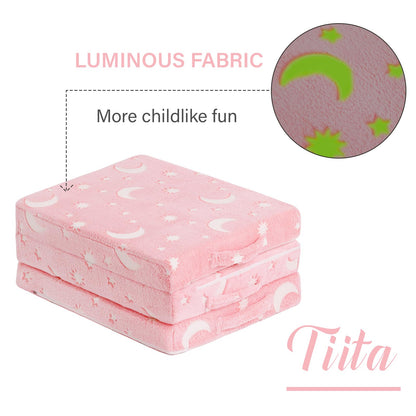 Colchón de piso triple para niños, futón que brilla en la oscuridad con funda extraíble
