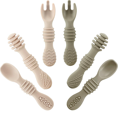 Juego de 6 cucharas y tenedores de silicona para bebés (paquete de 6)