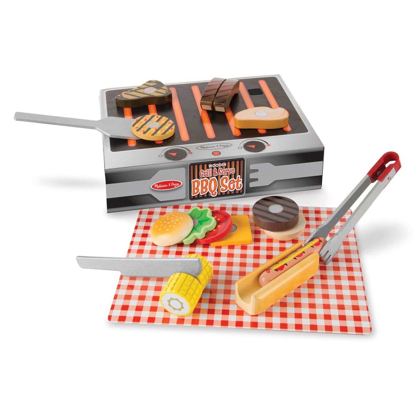 Melissa & Doug Juego de barbacoa y servicio con alimentos