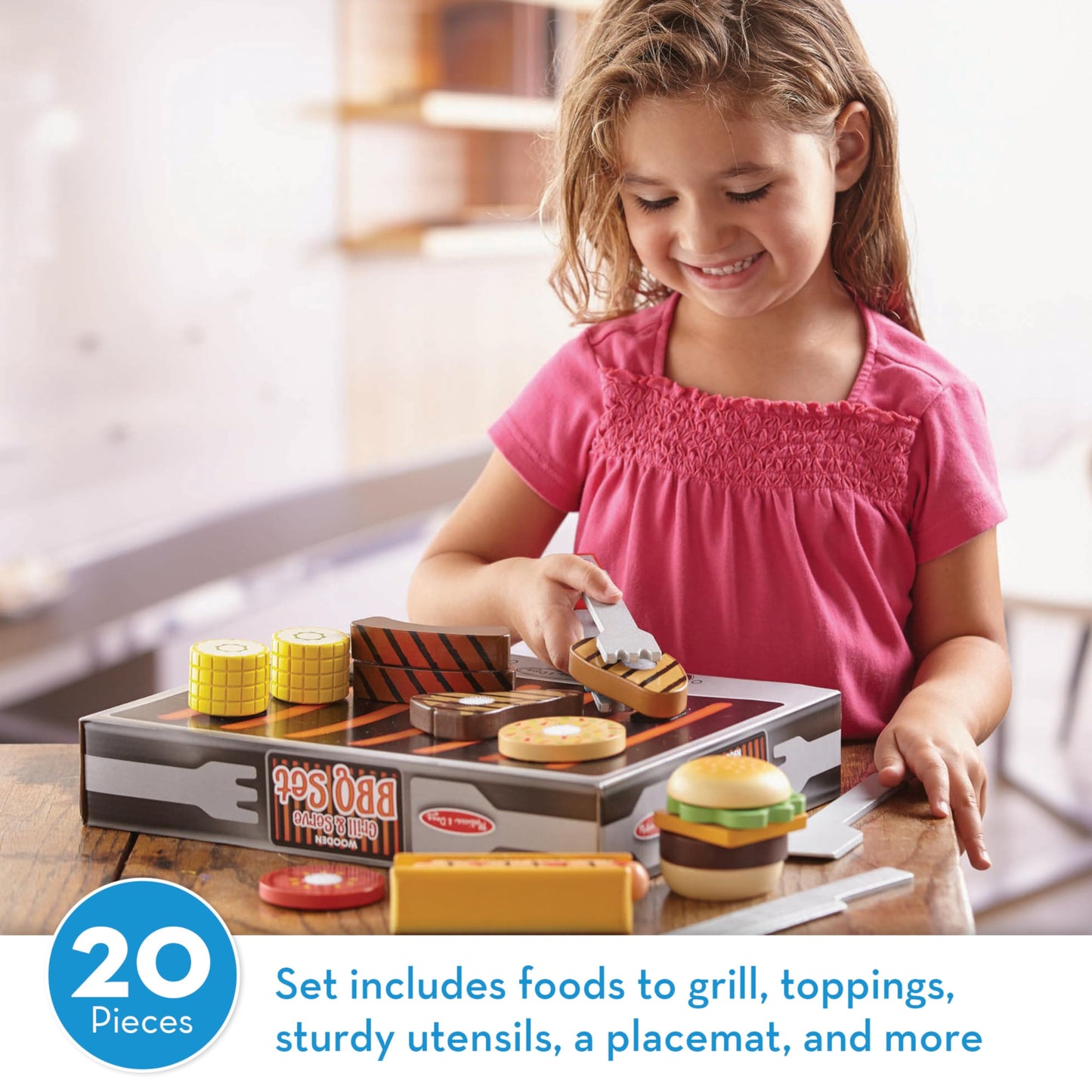 Melissa & Doug Juego de barbacoa y servicio con alimentos