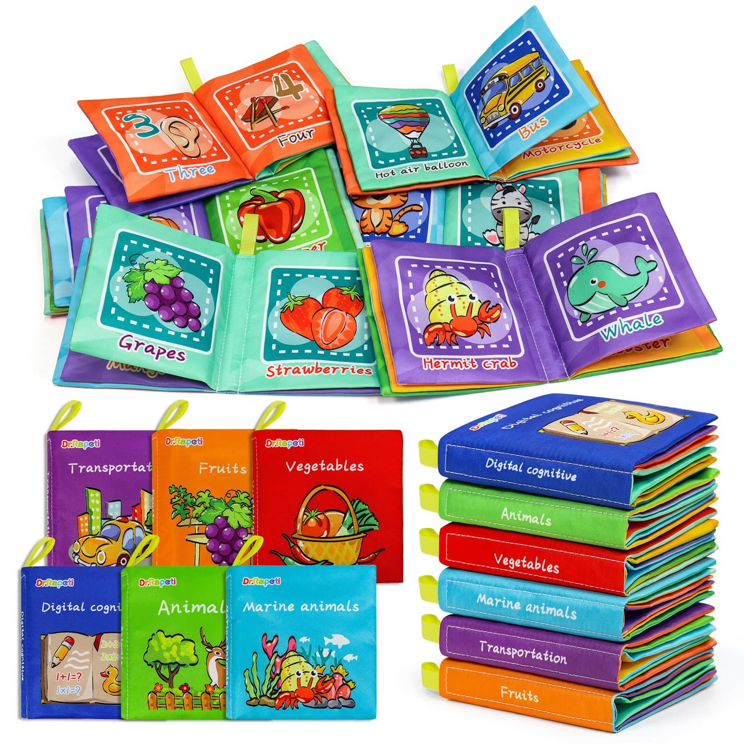Dr.Rapeti Libros de Tela Suave para Bebés Libros de Baño Paquete de 6