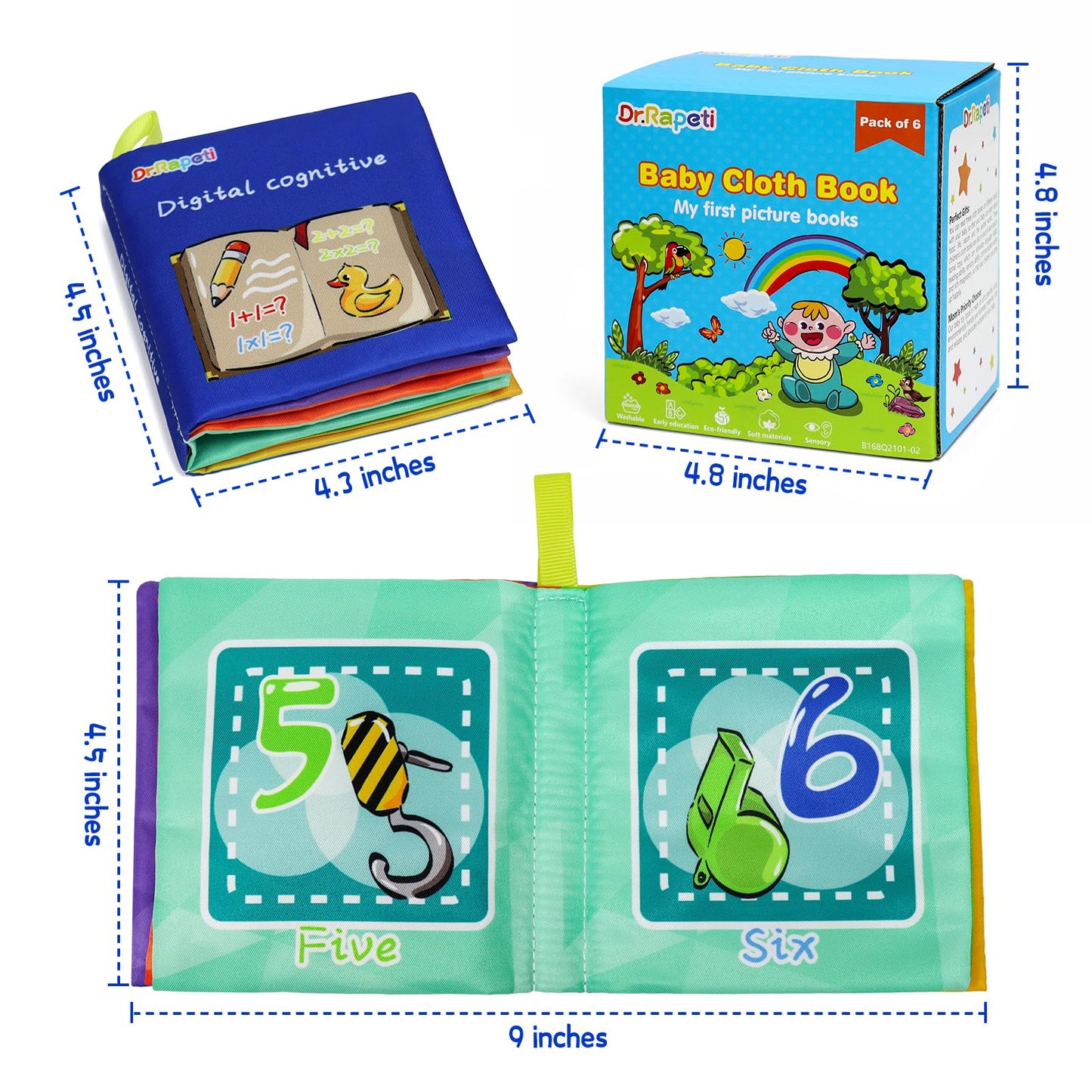 Dr.Rapeti Libros de Tela Suave para Bebés Libros de Baño Paquete de 6