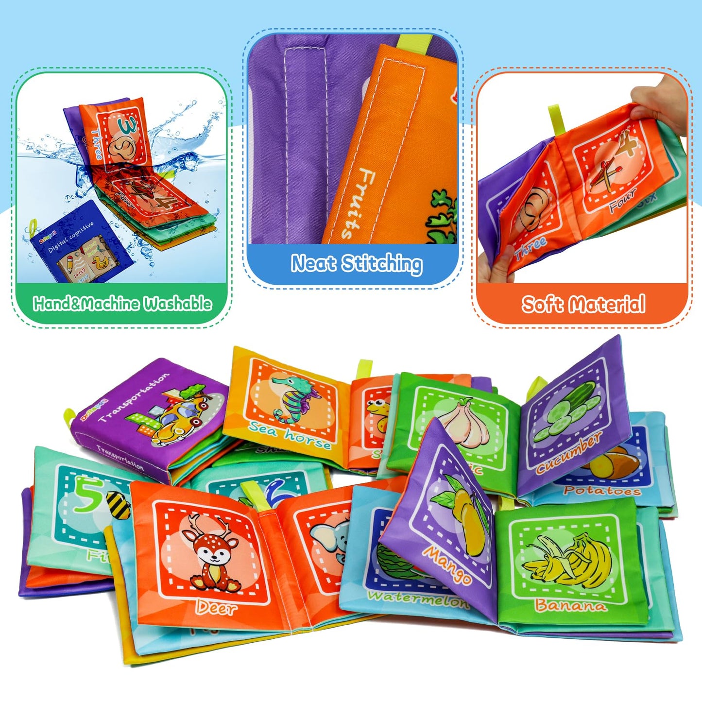 Dr.Rapeti Libros de Tela Suave para Bebés Libros de Baño Paquete de 6