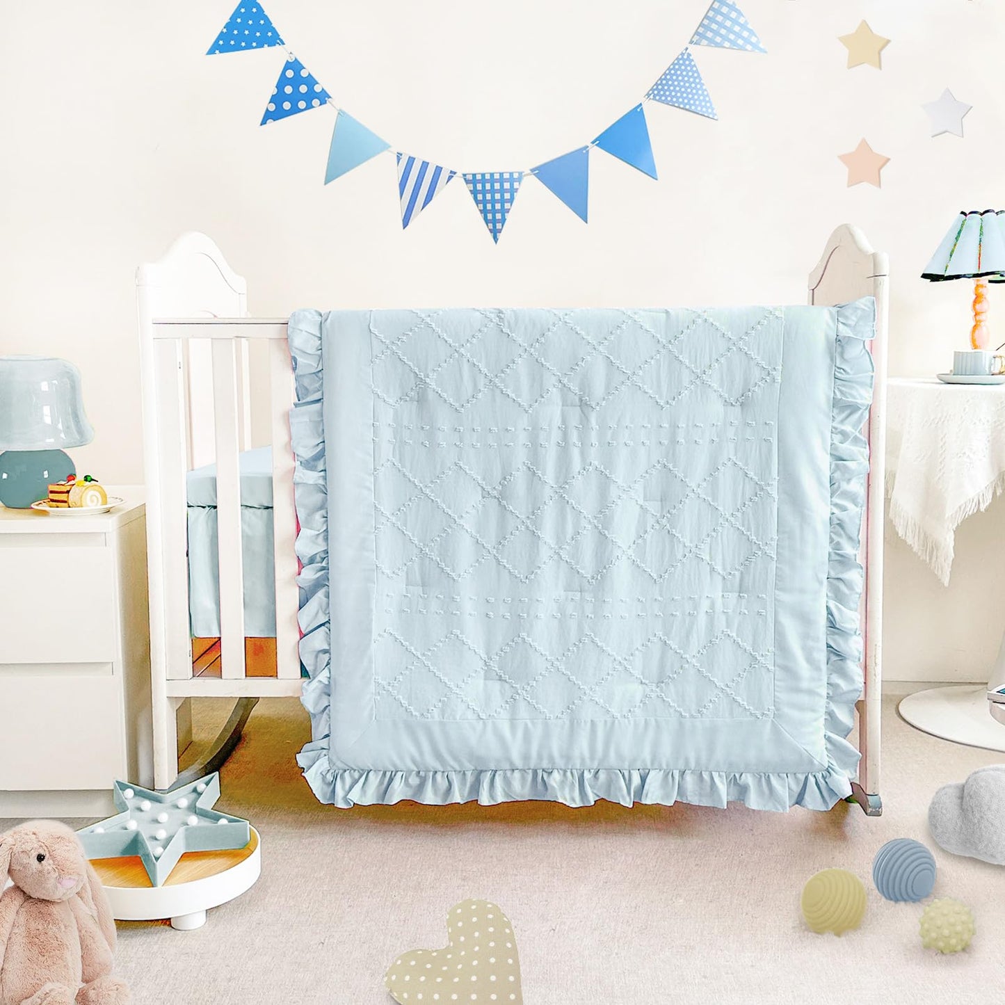 Juego de cama de cuna para bebé para niñas, juego de 3 piezas con volantes estilo bohemio