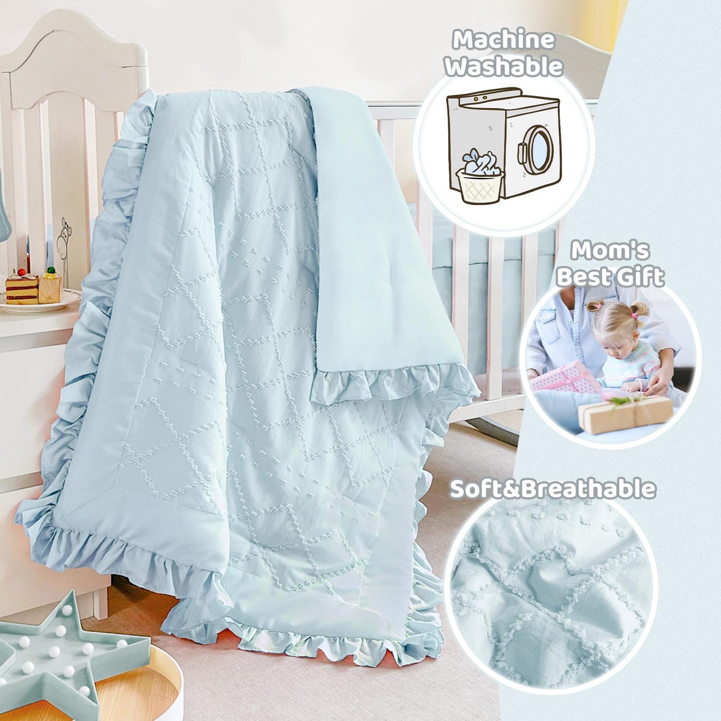 Juego de cama de cuna para bebé para niñas, juego de 3 piezas con volantes estilo bohemio
