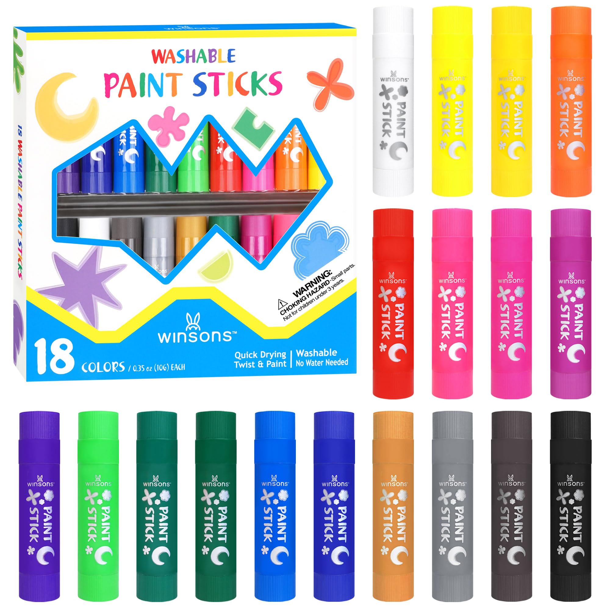 Barras de pintura témpera, 18 colores vibrantes, lavables