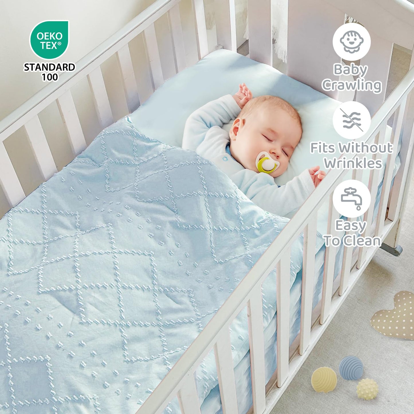 Juego de cama de cuna para bebé para niñas, juego de 3 piezas con volantes estilo bohemio
