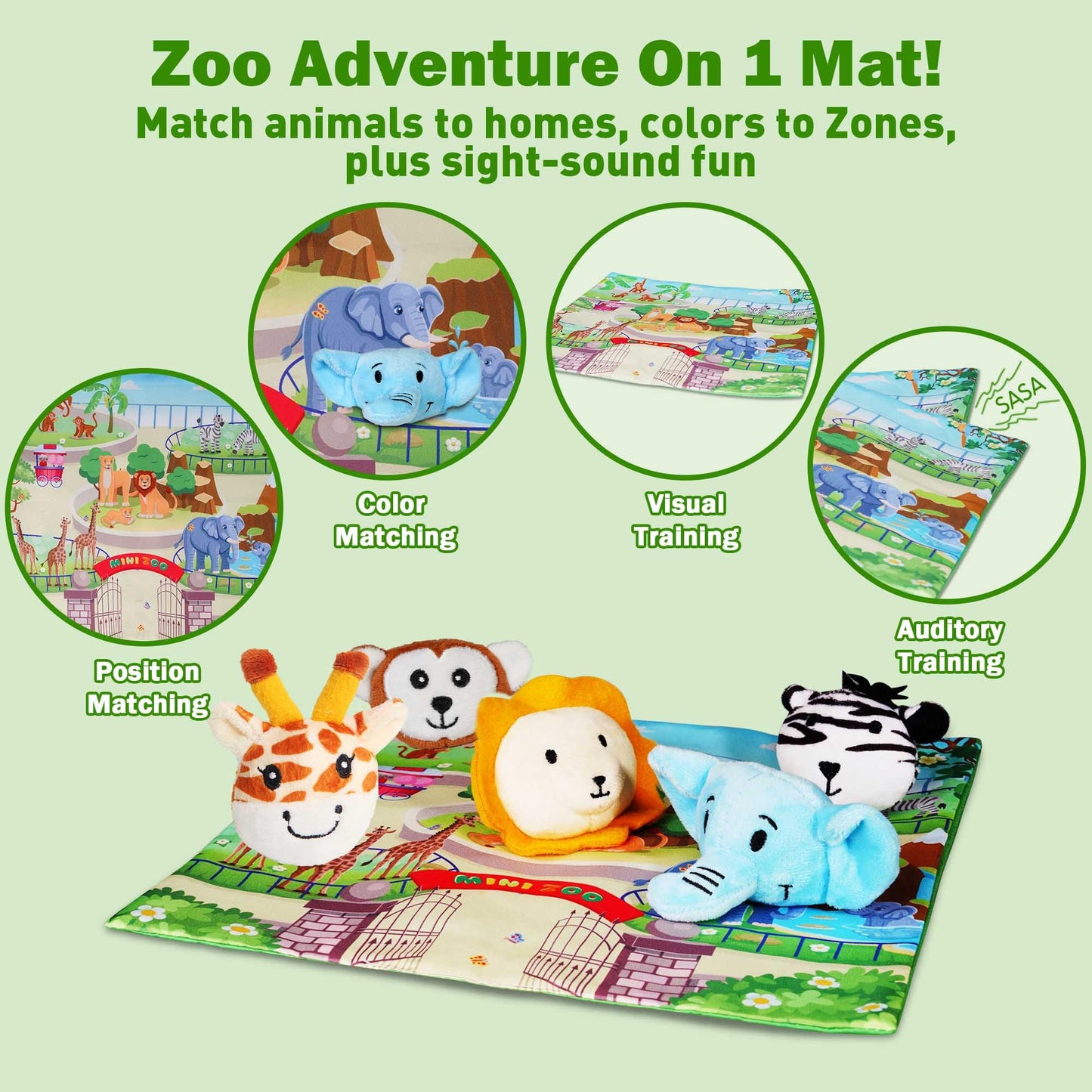 Juguetes para bebés de 6 a 12 meses, juguete suave de zoológico con 5 animales de peluche