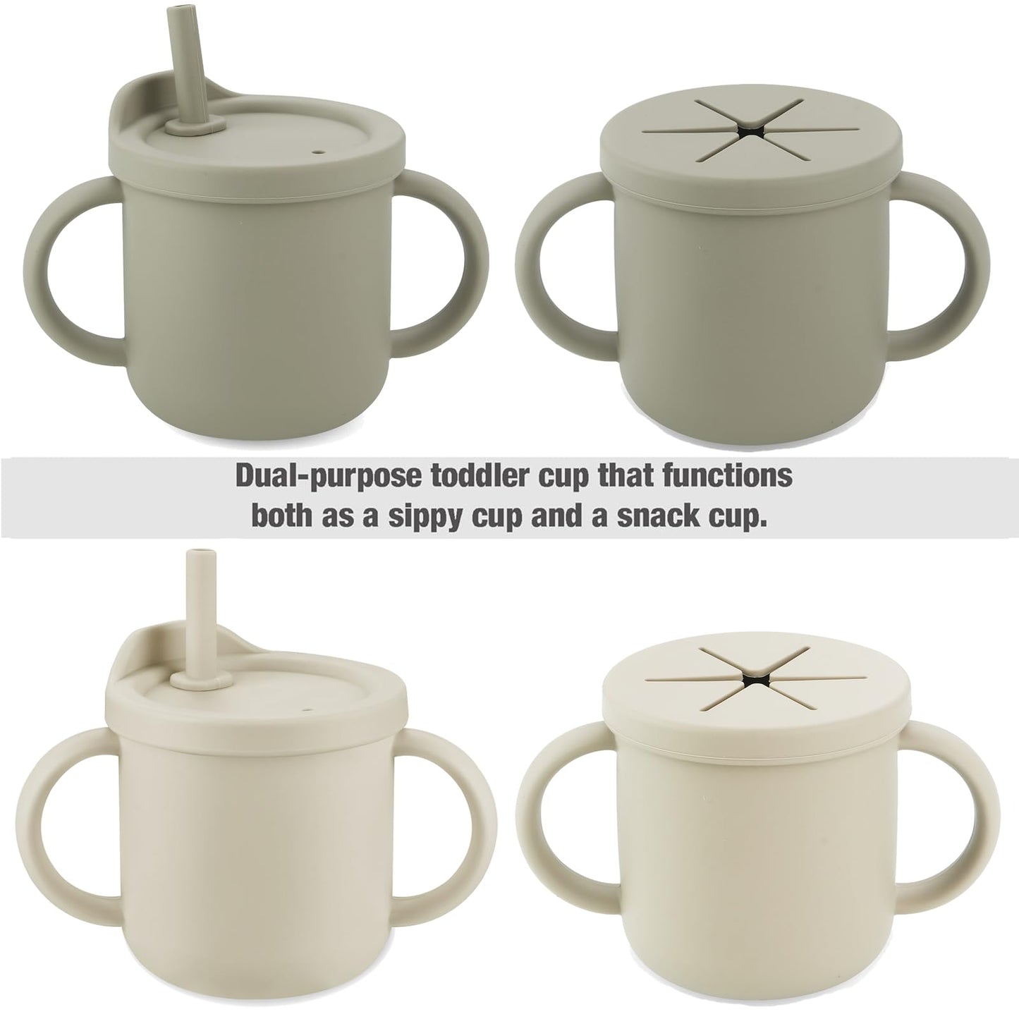 Paquete de 2 popotes de silicona para bebés y vasos de aperitivos con 2 cucharas, 2 tenedores