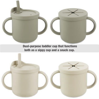 Paquete de 2 popotes de silicona para bebés y vasos de aperitivos con 2 cucharas, 2 tenedores