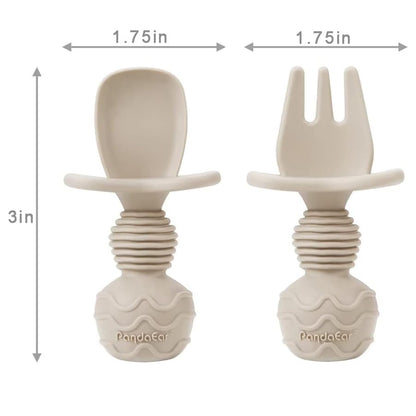 Paquete de 2 popotes de silicona para bebés y vasos de aperitivos con 2 cucharas, 2 tenedores