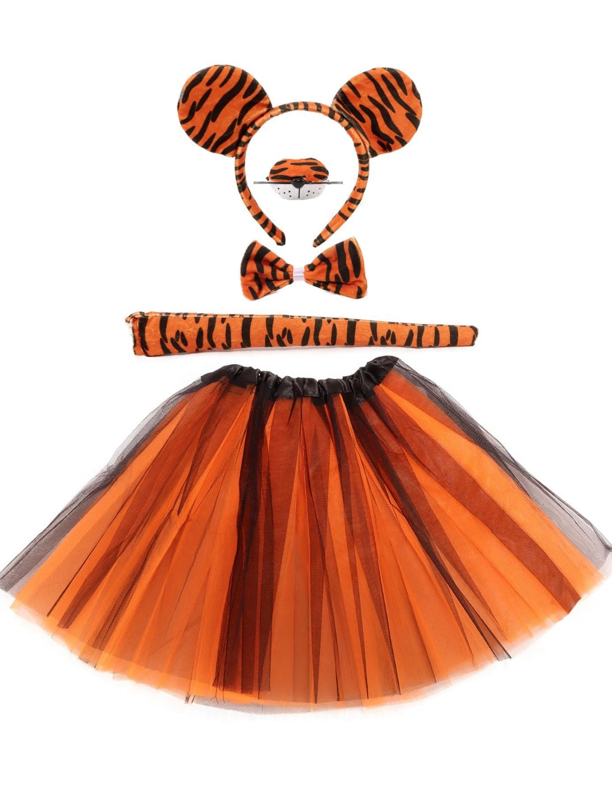 Conjunto de disfraz de tigre, accesorios de tigre, diadema para nariz, lazo, cola, tutú