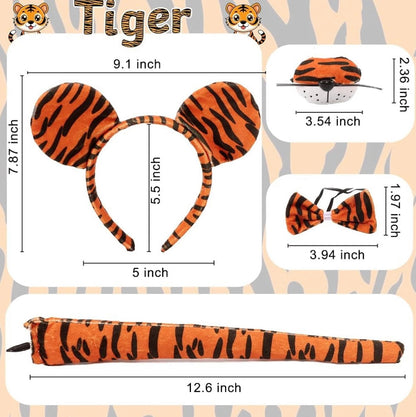 Conjunto de disfraz de tigre, accesorios de tigre, diadema para nariz, lazo, cola, tutú