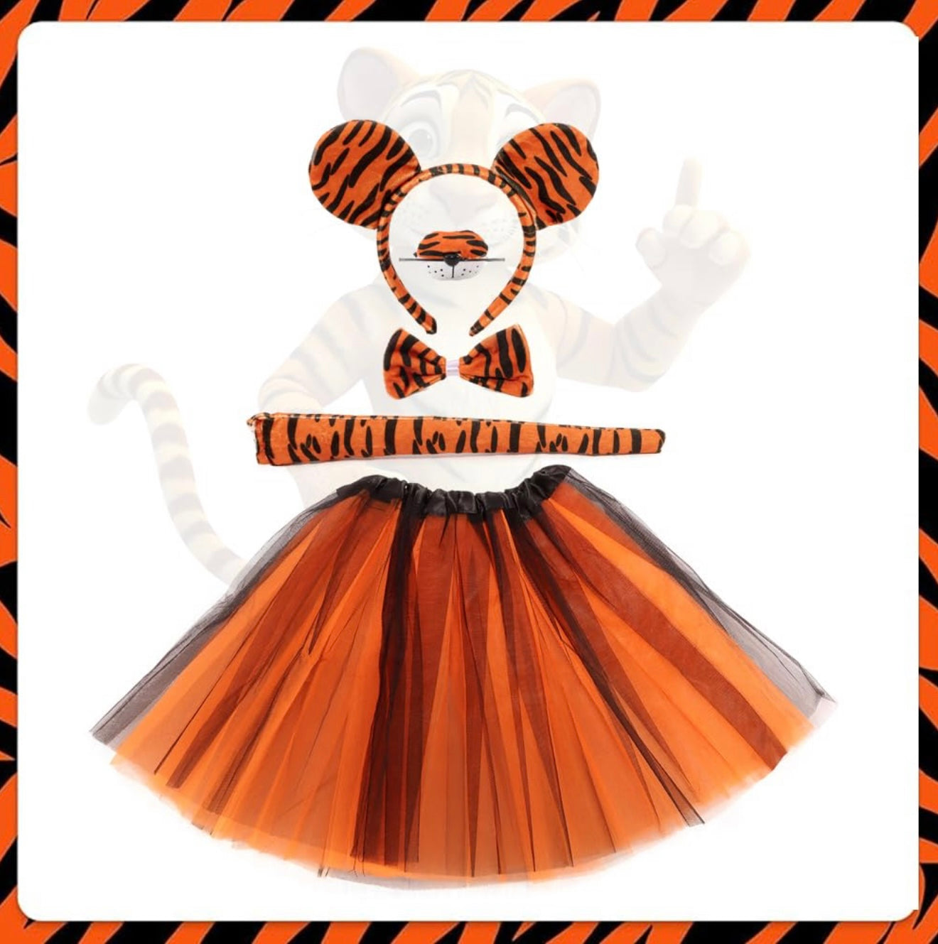 Conjunto de disfraz de tigre, accesorios de tigre, diadema para nariz, lazo, cola, tutú