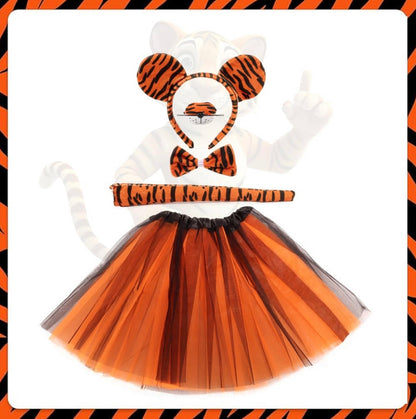 Conjunto de disfraz de tigre, accesorios de tigre, diadema para nariz, lazo, cola, tutú