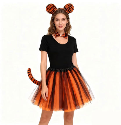 Conjunto de disfraz de tigre, accesorios de tigre, diadema para nariz, lazo, cola, tutú