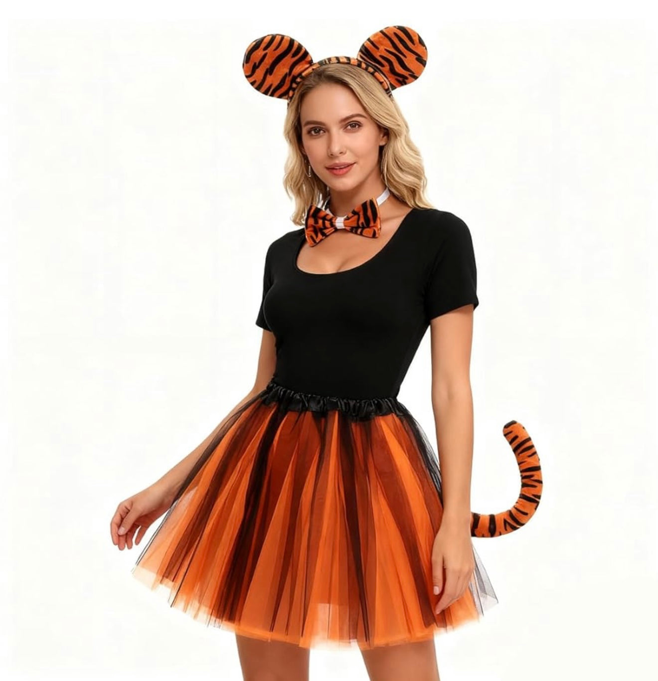 Conjunto de disfraz de tigre, accesorios de tigre, diadema para nariz, lazo, cola, tutú