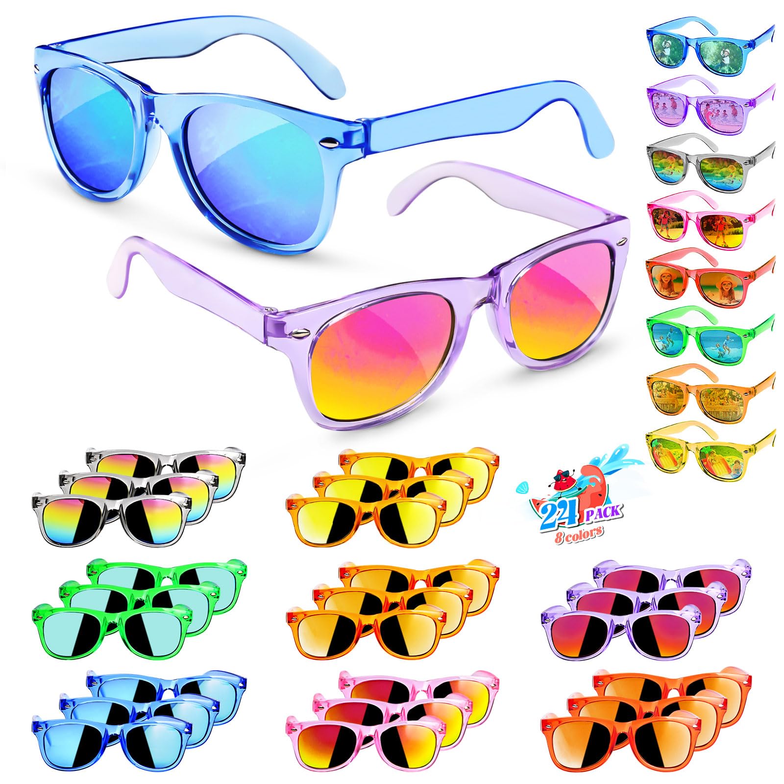 Gafas de sol de neón con protección UV 400 para niños y niñas – 24 unidades