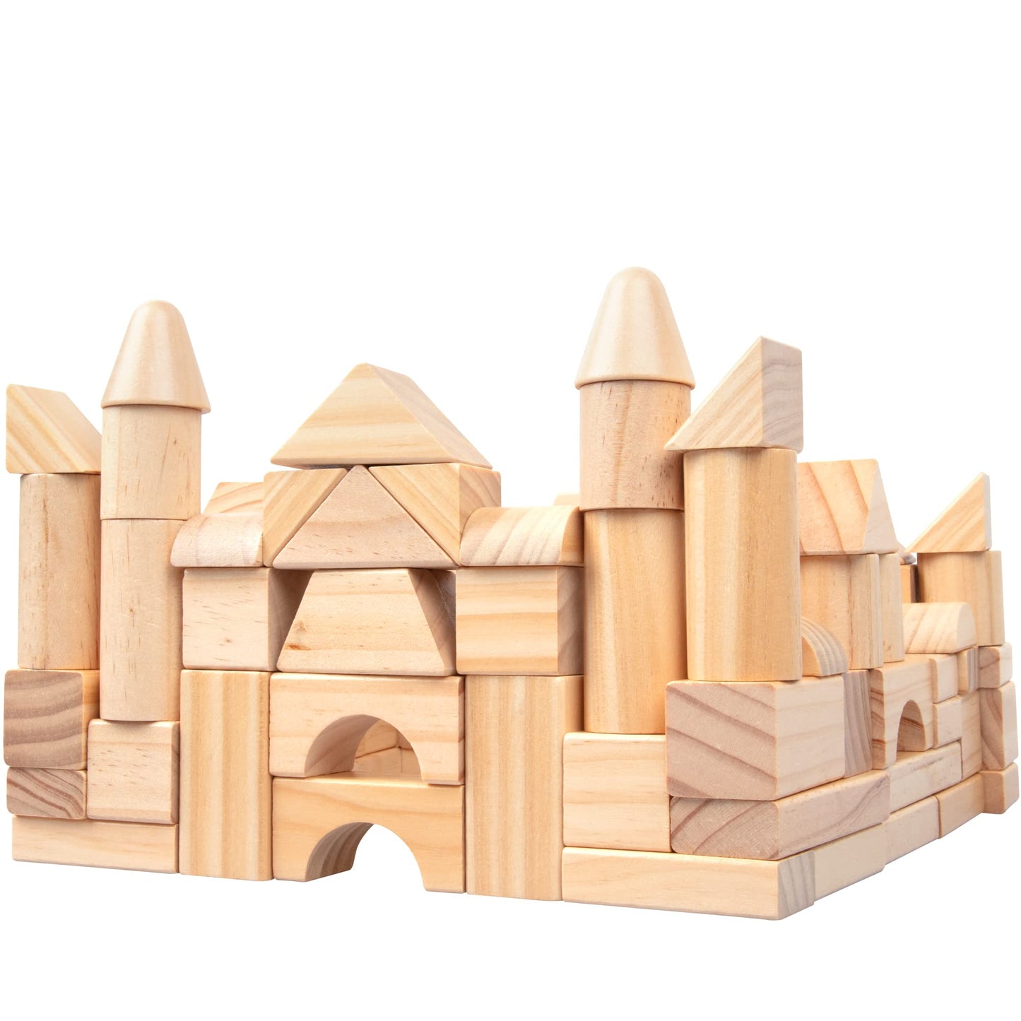 Juego de bloques de madera – 100 piezas de bloques de construcción de madera de colores naturales