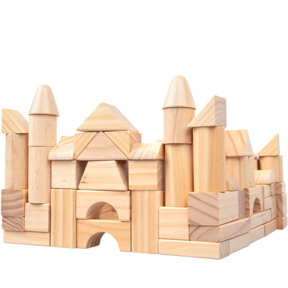 Juego de bloques de madera – 100 piezas de bloques de construcción de madera de colores naturales