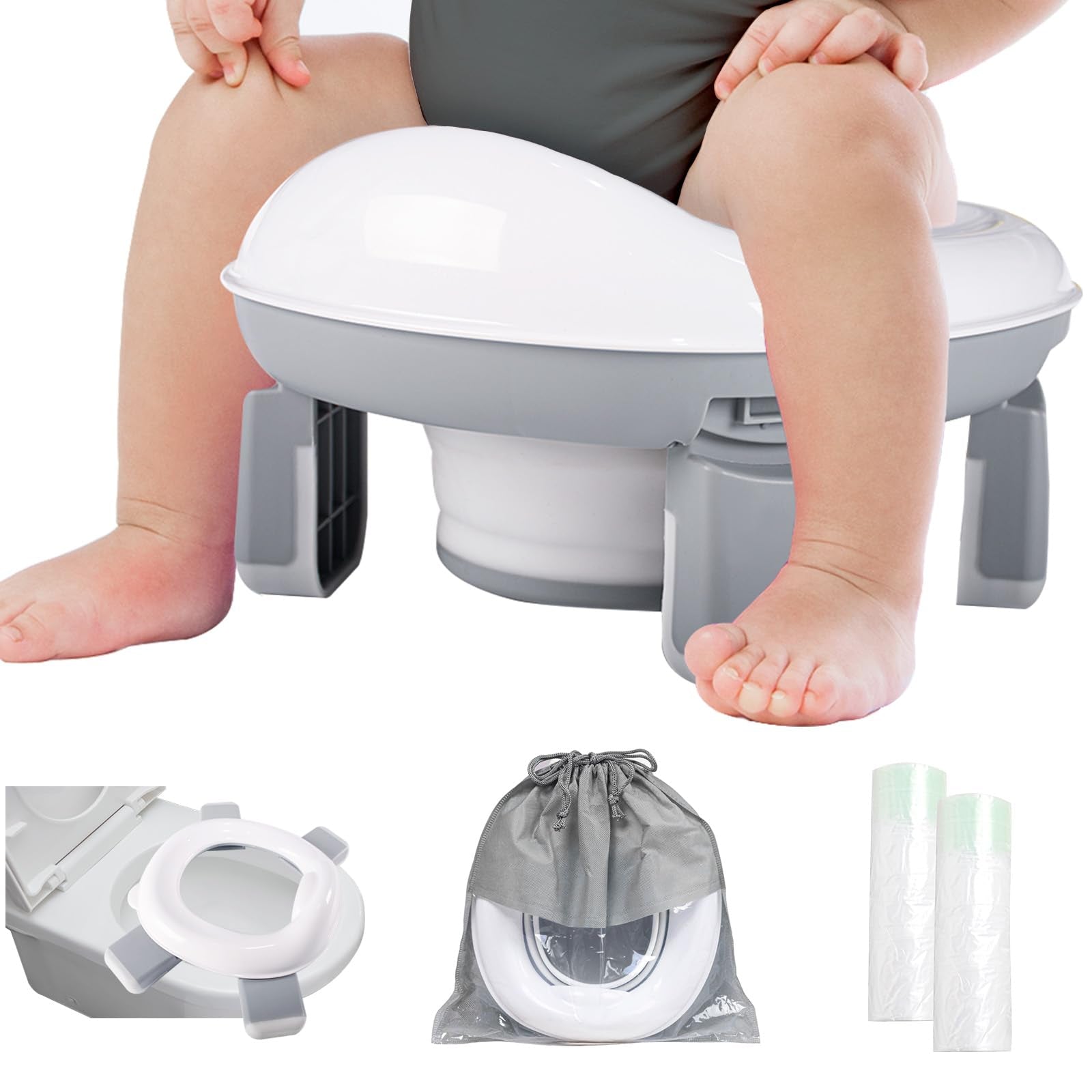 Orinal de viaje, asiento de entrenamiento estable 2 en 1 con forros para niños pequeños