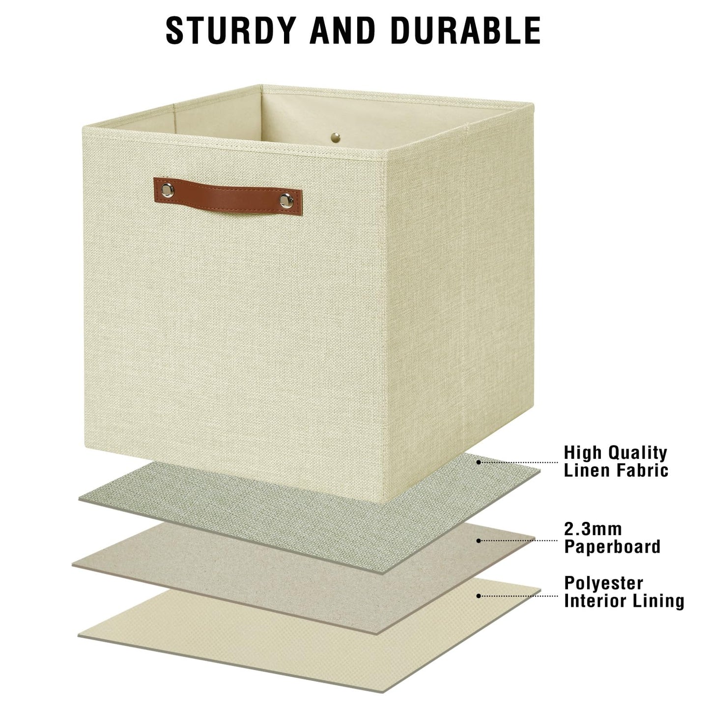 Contenedores cúbicos plegables de almacenamiento de tela con 2 asas de PU reforzadas, 13" x 13" x 13", paquete de 4