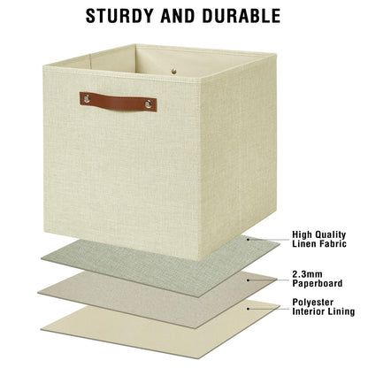 Contenedores cúbicos plegables de almacenamiento de tela con 2 asas de PU reforzadas, 13" x 13" x 13", paquete de 4