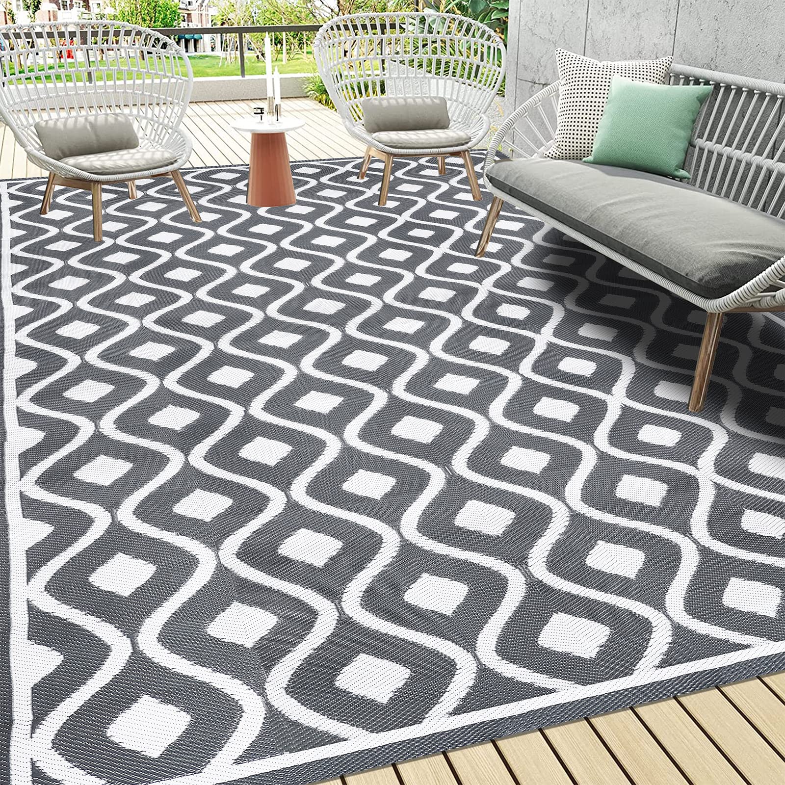 Pauwer Alfombra reversible para exteriores, 9'x12', impermeable