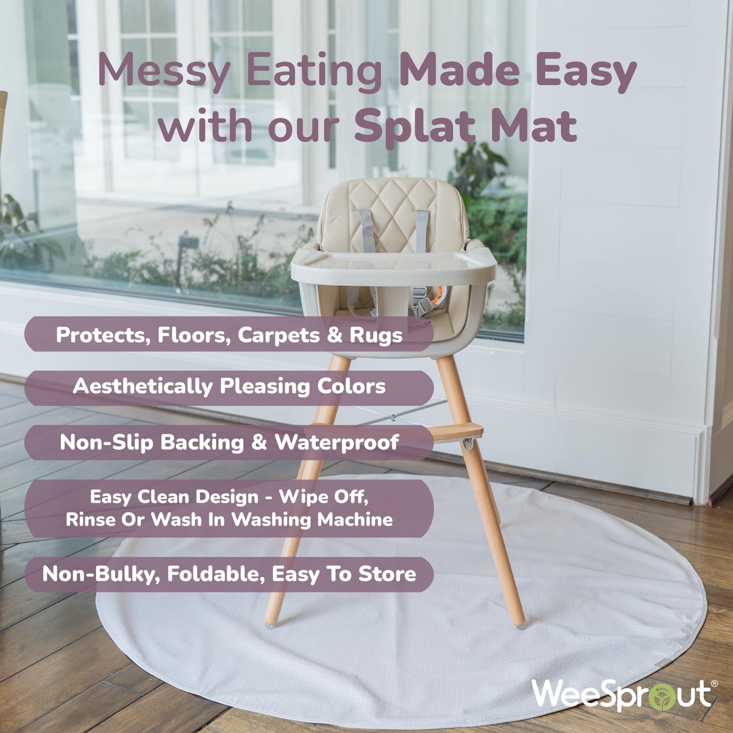 WeeSprout Tapete Antisalpicaduras para Bebés y Niños, Grande de 51" x 51"