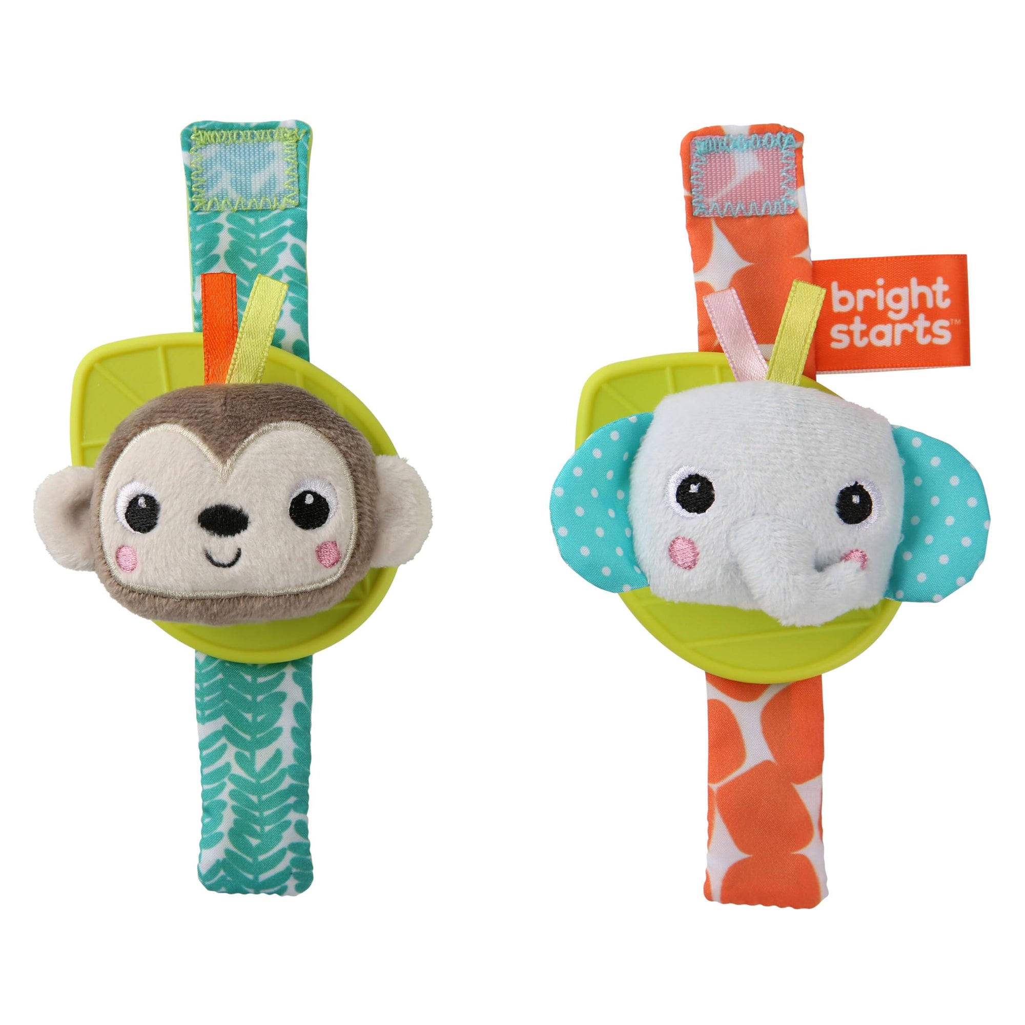 Bright Starts Sonajero y Teethe Wrist Pals Toy - Mono y elefante, recién nacido +