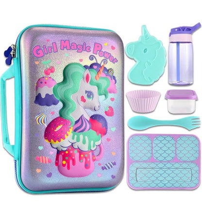 Set de loncheras para niñas: lonchera de unicornio 3D con recipientes
