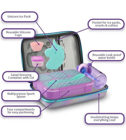 Set de loncheras para niñas: lonchera de unicornio 3D con recipientes