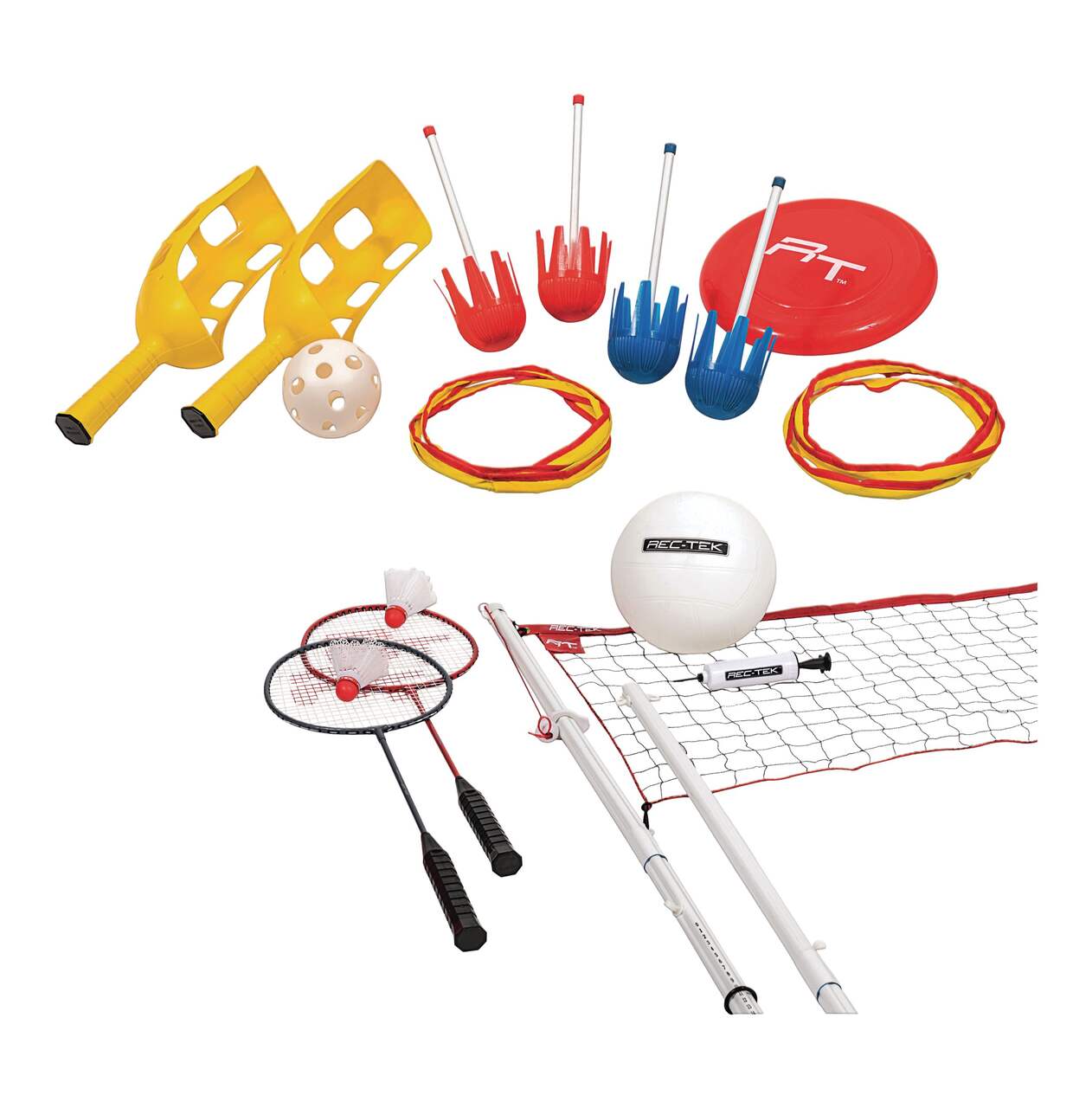 Rec-Tek Outdoor - Juego portátil 5 en 1 para voleibol, bádminton, dardos y más