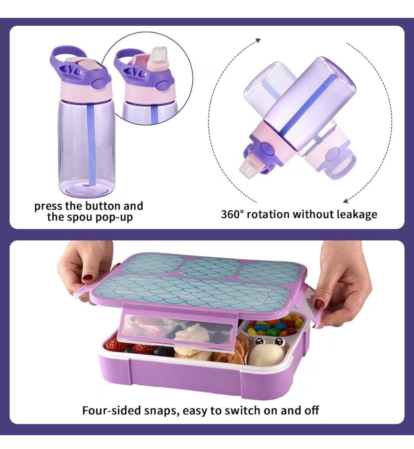 Set de loncheras para niñas: lonchera de unicornio 3D con recipientes