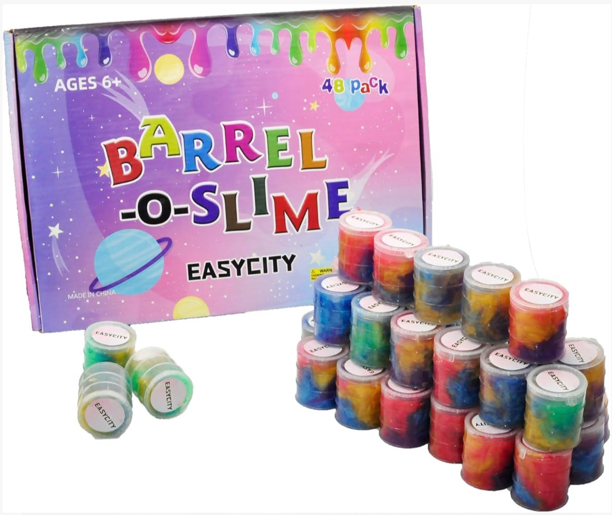 Barril de slime (paquete de 48): kit colorido y pegajoso para actividades sensoriales y táctiles