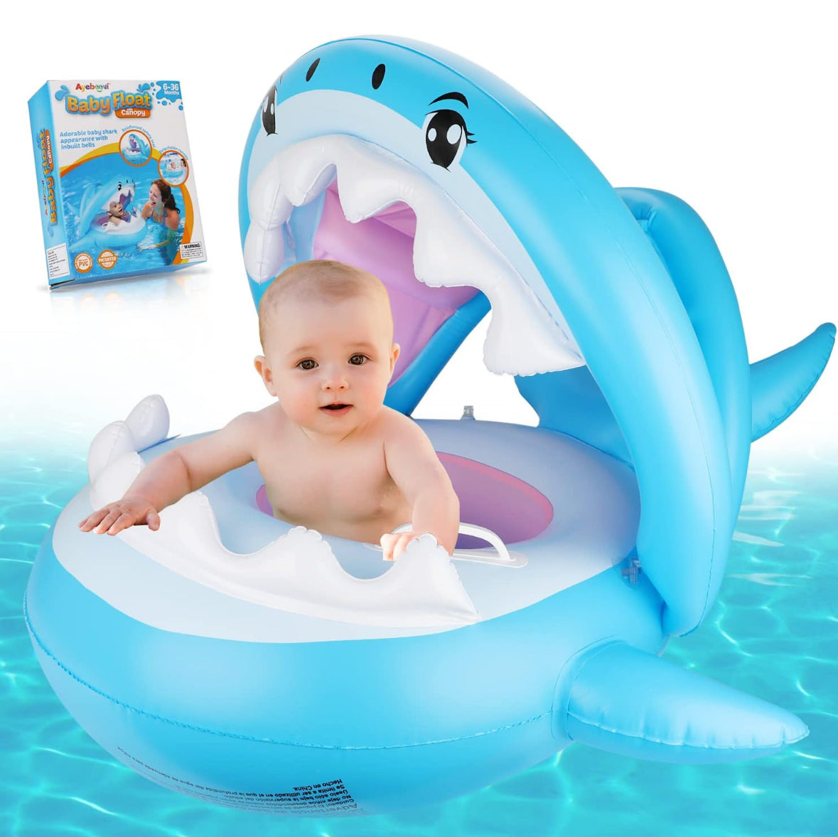 Ayeboovi - Flotador para piscina, inflable, con toldo para bebé, para niños de 9 a 36 meses