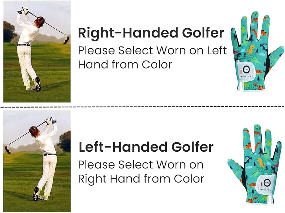 FINGER TEN Guantes de golf para niños, mano izquierda o derecha, paquete de 1 con diseño fresco, Small