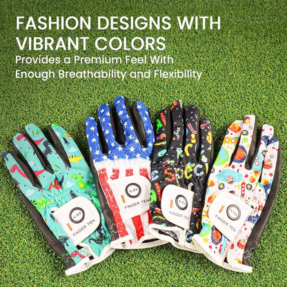 FINGER TEN Guantes de golf para niños, mano izquierda o derecha, paquete de 1 con diseño fresco, Small