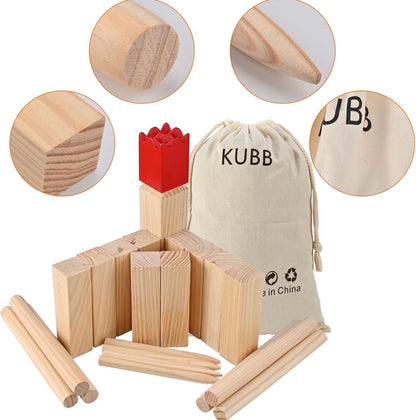 Juego de ajedrez vikingo Kubb de oro con figuras de madera
