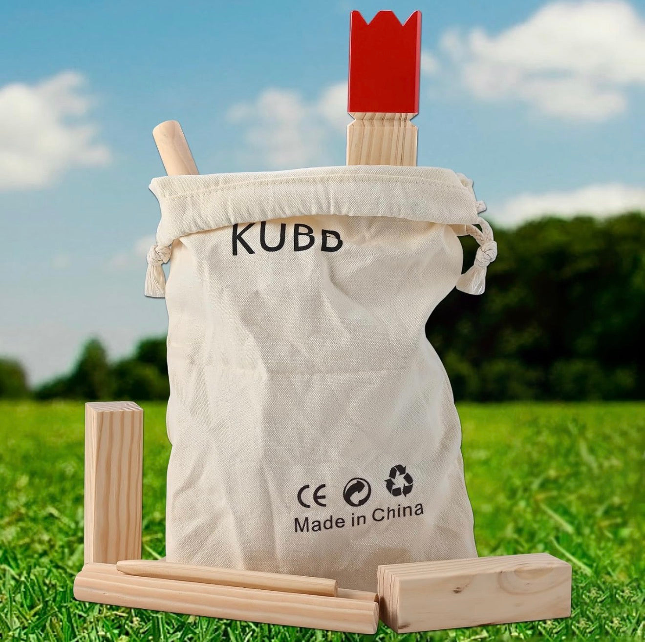 Juego de ajedrez vikingo Kubb de oro con figuras de madera