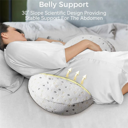 Almohada de embarazo para dormir de lado con forma de cuña de 30° y soporte abdominal