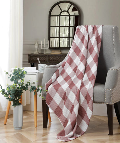 Mantas para sofá cama y sala de estar con estampado de cuadros estilo búfalo