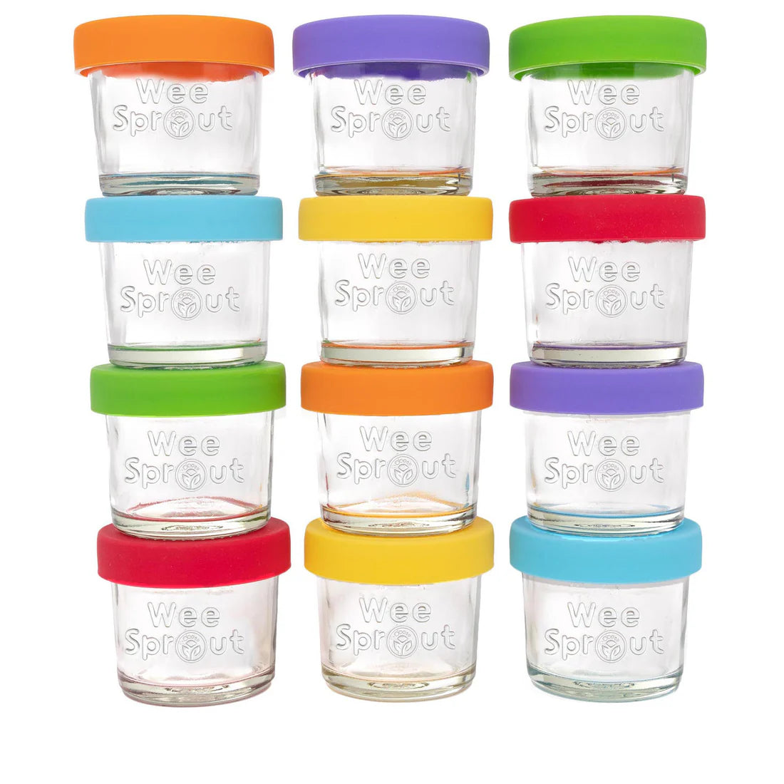 WeeSprout Tarros de vidrio para almacenamiento de alimentos para bebés con tapas (4 onzas, 12 unidades)