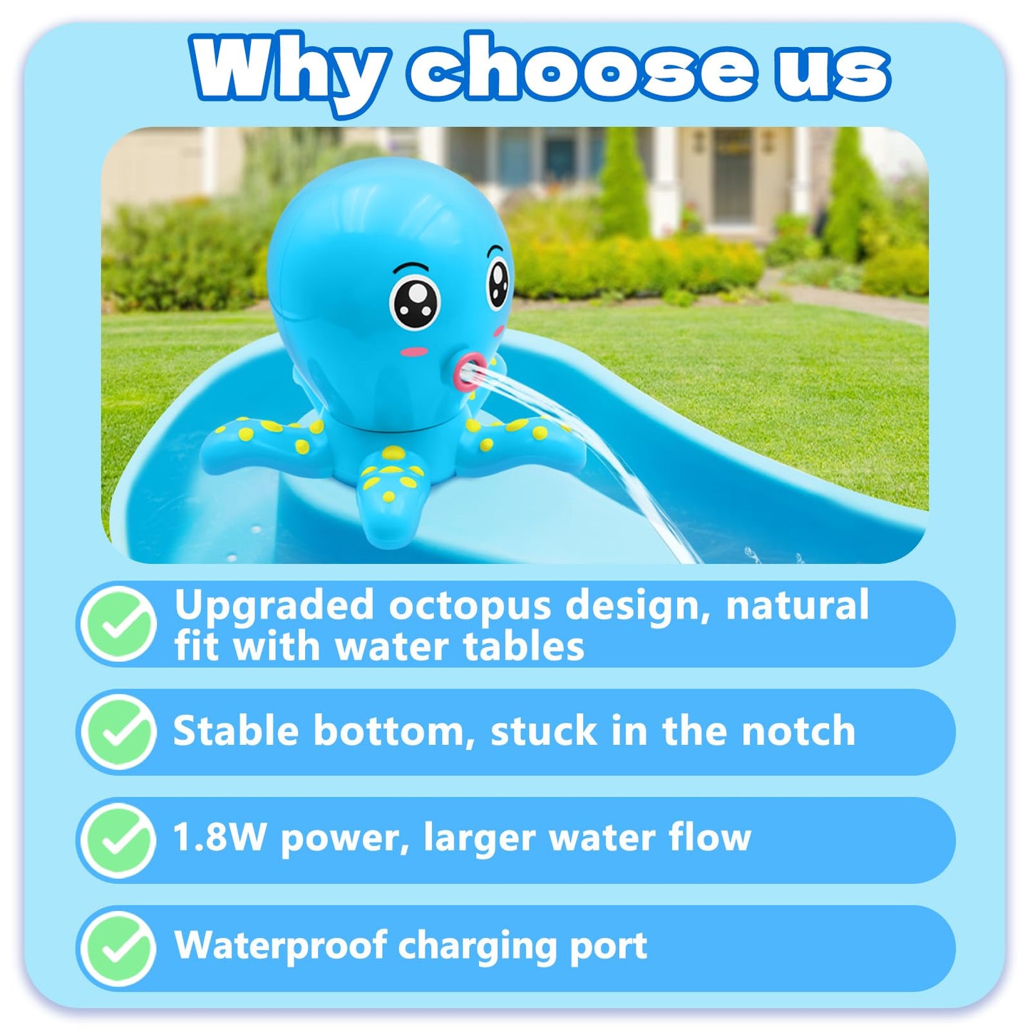 Intoypad Pulpo - Bomba de mesa de agua con pilas para mesa de agua, color azul